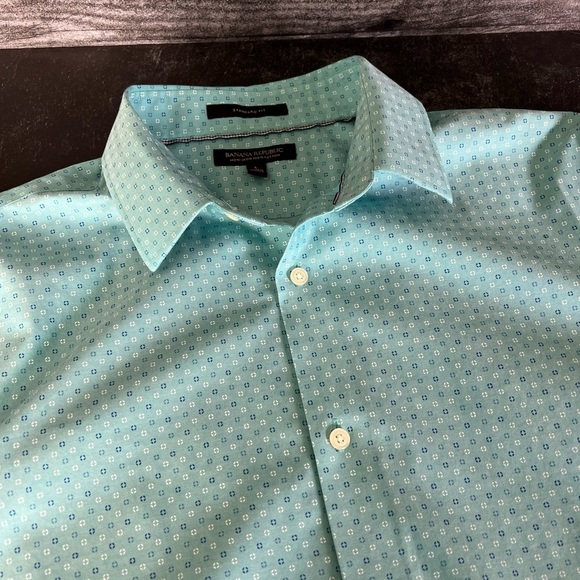 Banana Republic Men’s Teal Longsleeve Patterned Button Up Size L - Picture 10 of 12